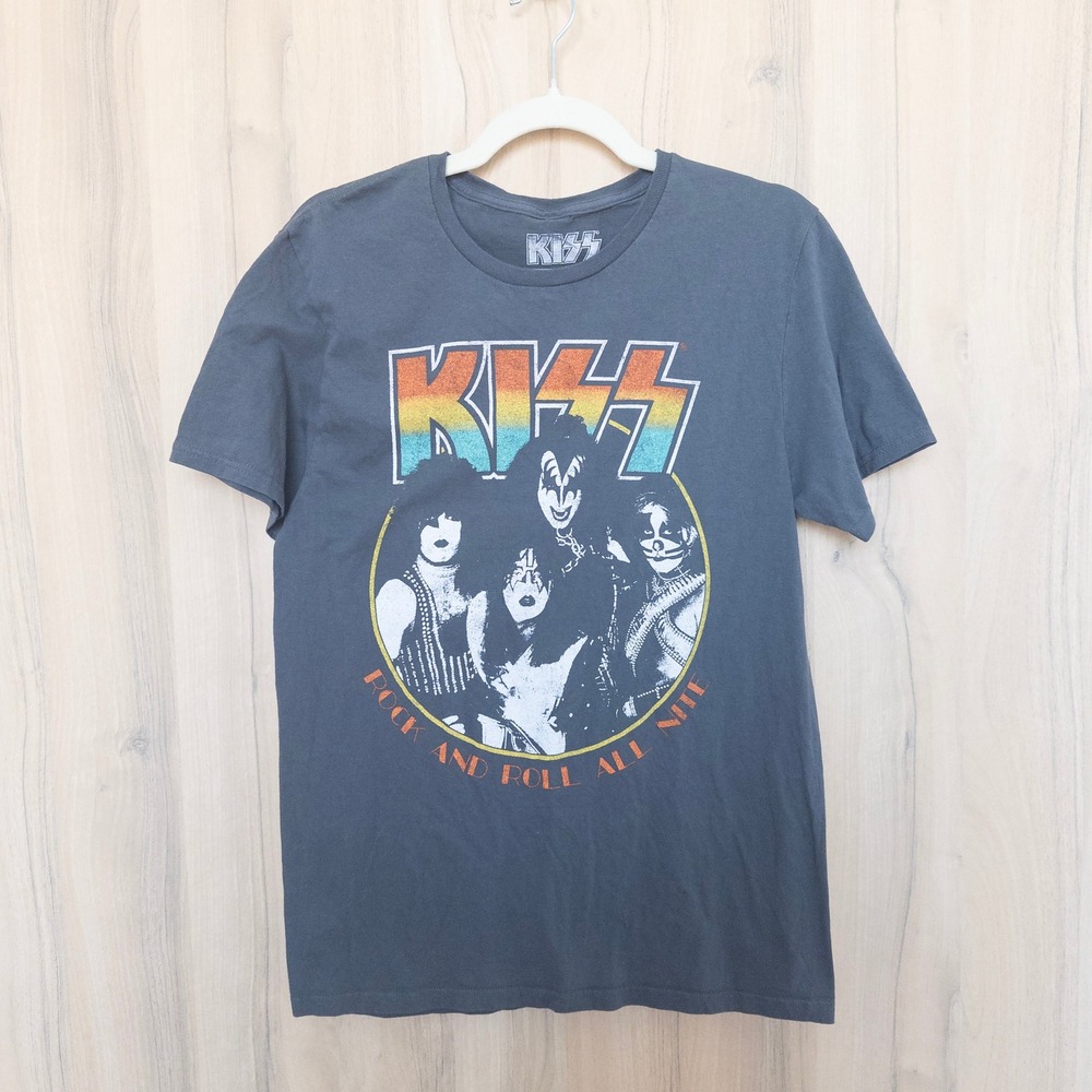 Kiss Womens Graphic T-Shirt Size M Charcoal Gray Rock Band Music Merch‎ Street